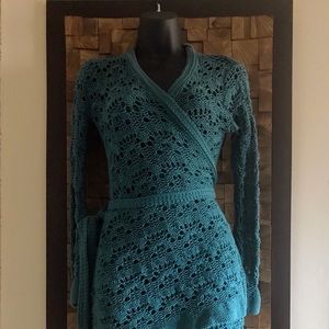 Marciano Turquoise Crochet Wrap Cardigan  - S/M